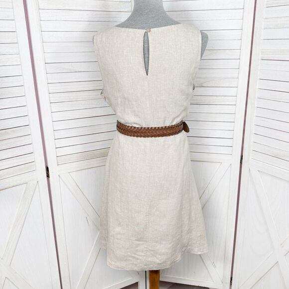 Tahari Linen Sleeveless A Line Dress Tan Beige 8 Knee Length - Picture 4 of 11